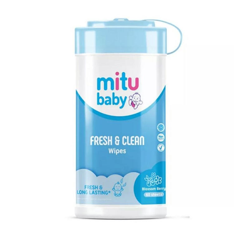 Mitu Baby Wipes Tissue Basah Bayi Bottle Blue 60s Fresh and Clean 60 Lembar