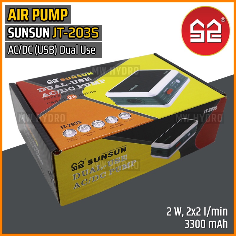 SUNSUN JT-203S, Air Pump AC/DC USB Dual Use, Aerator / Pompa Udara