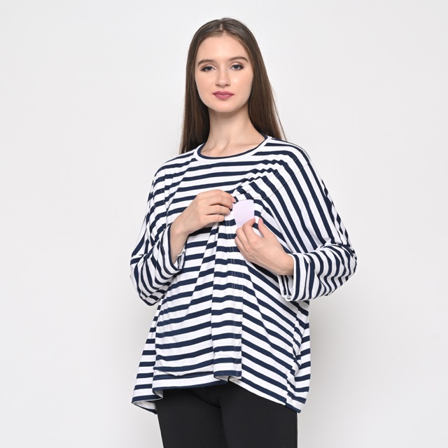 

MONOMOM Cozy Top DARKNAVY STRIPES - Baju Menyusui Nursing Wear Premium