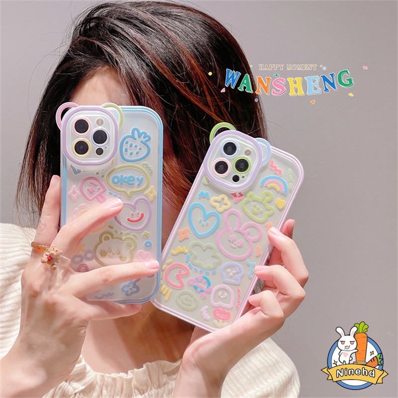 Soft Case Silikon Transparan Motif Graffiti Untuk Compatible for iPhone 14 13 12 11 Pro Max X Xr Xs Max iPhone 8 7 6 6s Plus SE 2020 Cute Graffiti Clear Phone Case Soft Silicone Shockproof Transparent Soft Case Protective Cover