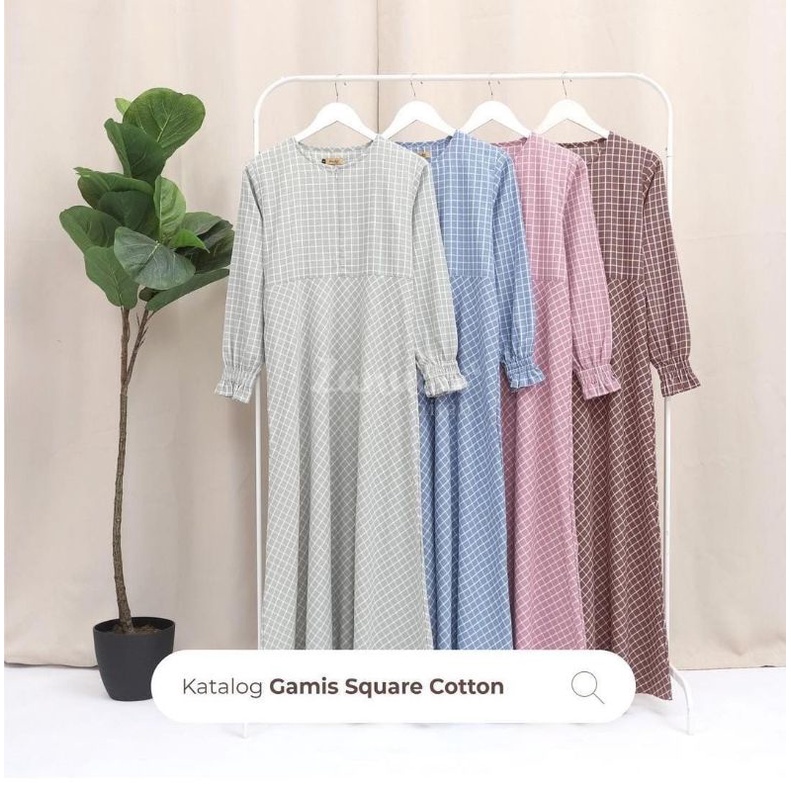 Square Cotton by Zanuba | Gamis kotak kotak choco dusty pink XL