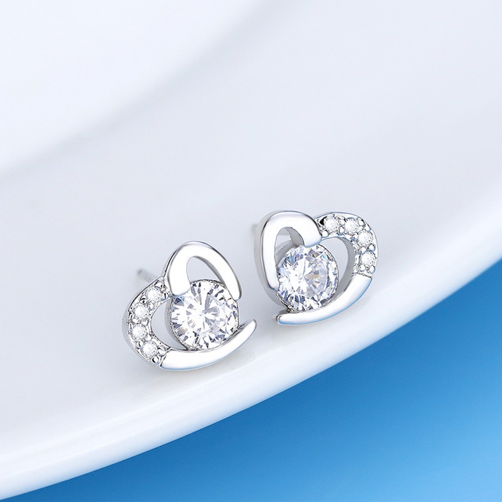 Hu Hu Hu Hu Hu Alat Bantu Pasang Kacamata♡ Anting Stud Cubic Zirconia Bentuk Hati Untuk Wanita