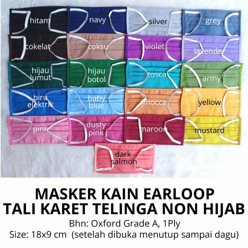 Masker Kain Earloop (Karet Telinga) Non Hijab Cantol di Telinga Oxford Grade A 1 Ply Tebal Murah