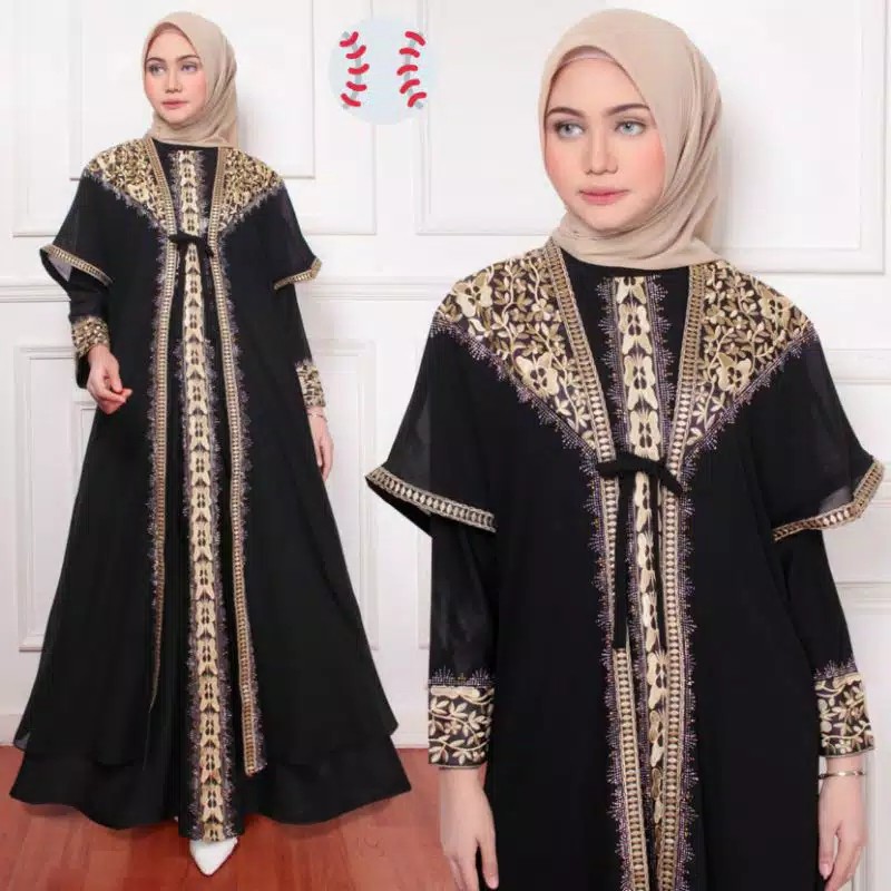 EXCLUSIVE ABAYA TURKI BLACK MOTIF BORDIR BUNGA ABAYA ARAB TERLARIS