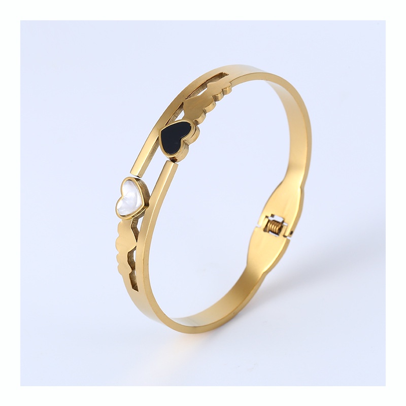 Gelang bangle dua love hitam putih titanium korea anti karat