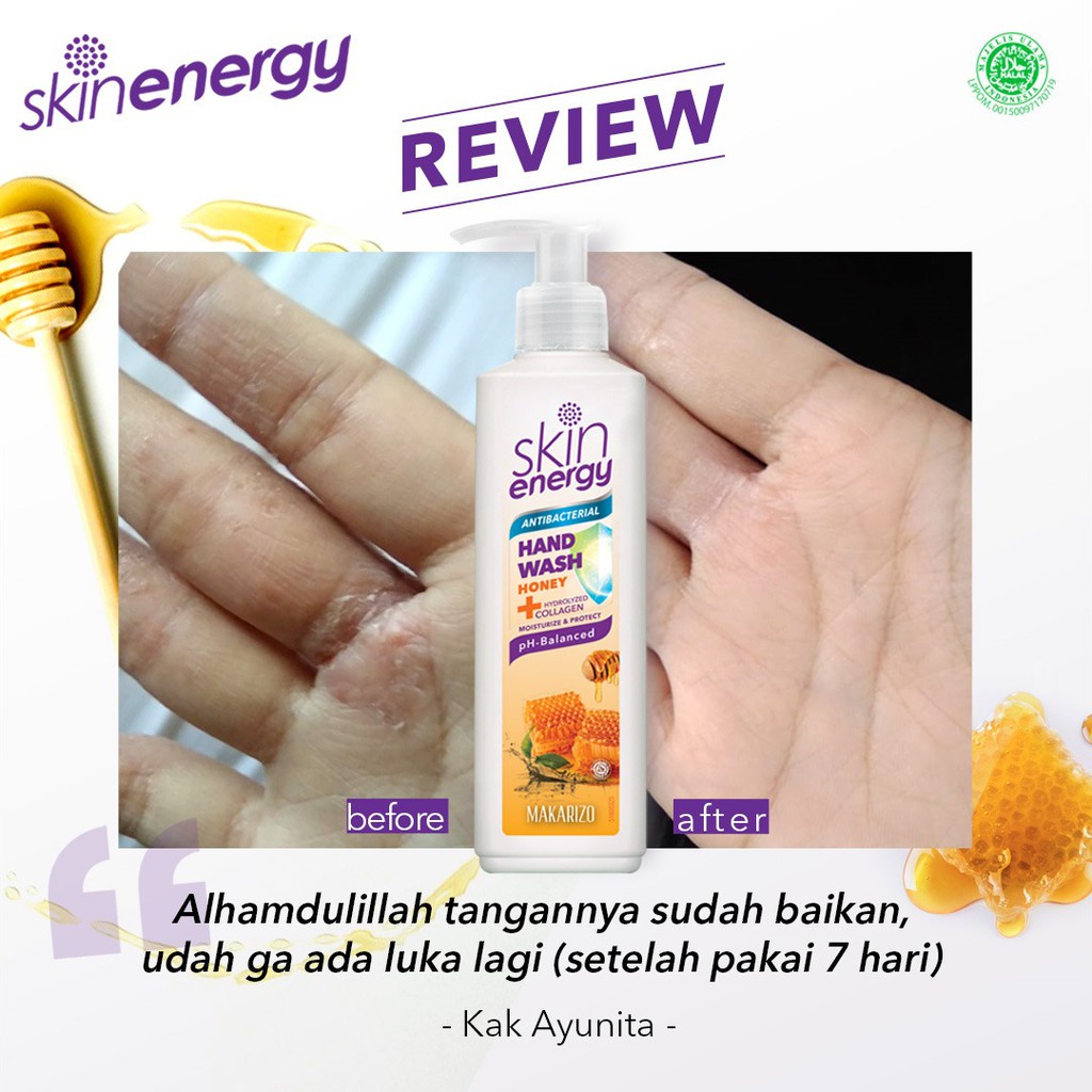 Makarizo Skin Energy Anti Bacterial Hand Wash Honey 250 mL / Sabun Cuci Tangan / Sabun Collagen-2