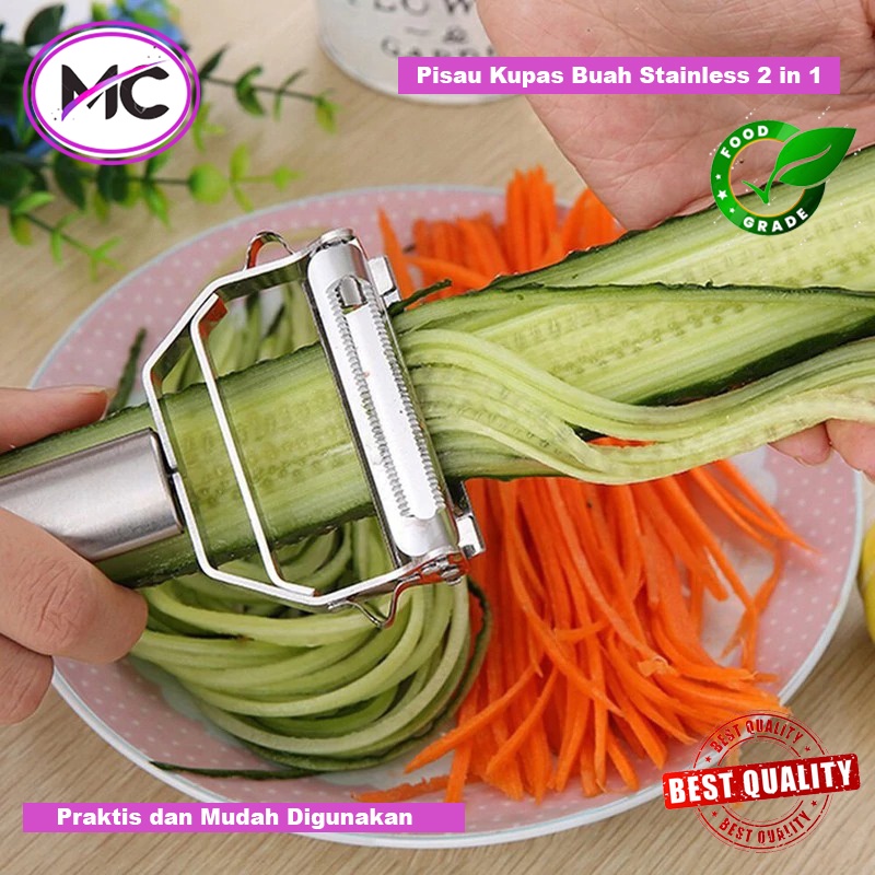 Pisau Kupas Buah Stainleess Steel 2in1 Peeler Greater Anti Karat Alat Kupas Sayur Serbaguna Murah Praktis