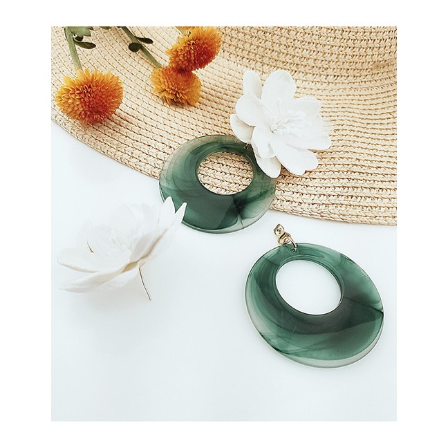 LRC Anting Tusuk Fashion Green Fringed Flower Earrings F52693