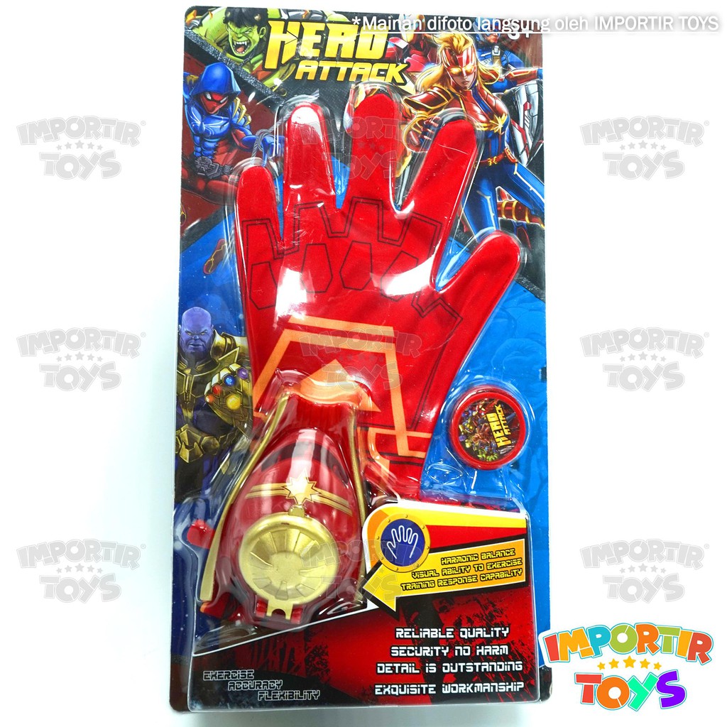 Sarung Tangan IRON MAN AVENGERS (Pistol Disk Terbang) Lampu dan Musik Mainan Anak