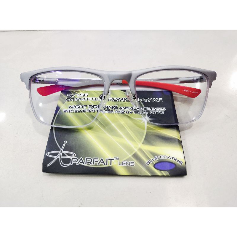 Kacamata Frame Minus Pria Titanium Carbon Porsche C7 Silver Red- Photocromic Blueray Night Driving