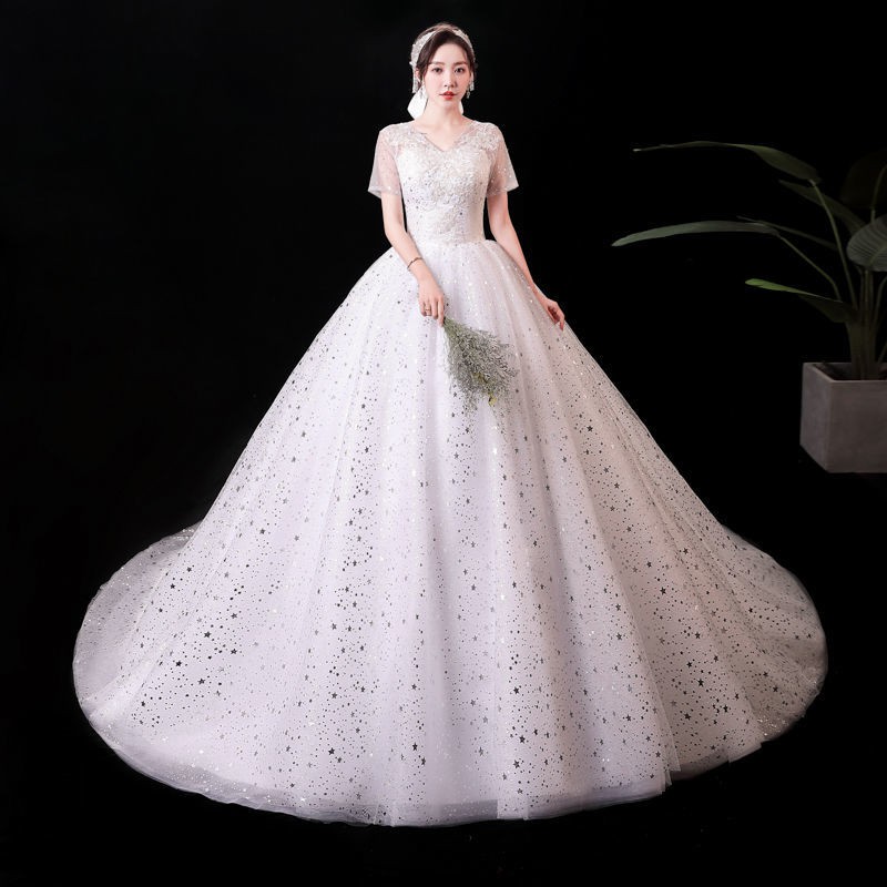 150 Bling Bling Long Tail Women Bridal Wedding Party Gown Dress