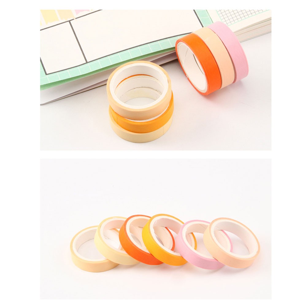 6pcs/set Pure Color Washi Paper Masking Tape Set Cute Makaron Adhesive Label Sticker For Scrapbooking Planner Diy Journal Diary