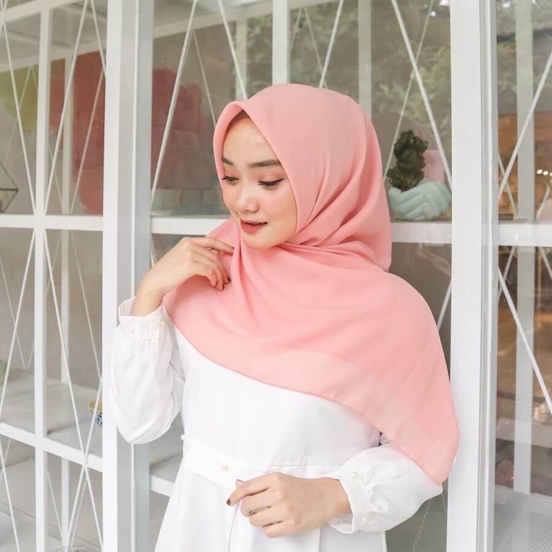 kerudung segi 4 (segi empat) saudia pink salmon