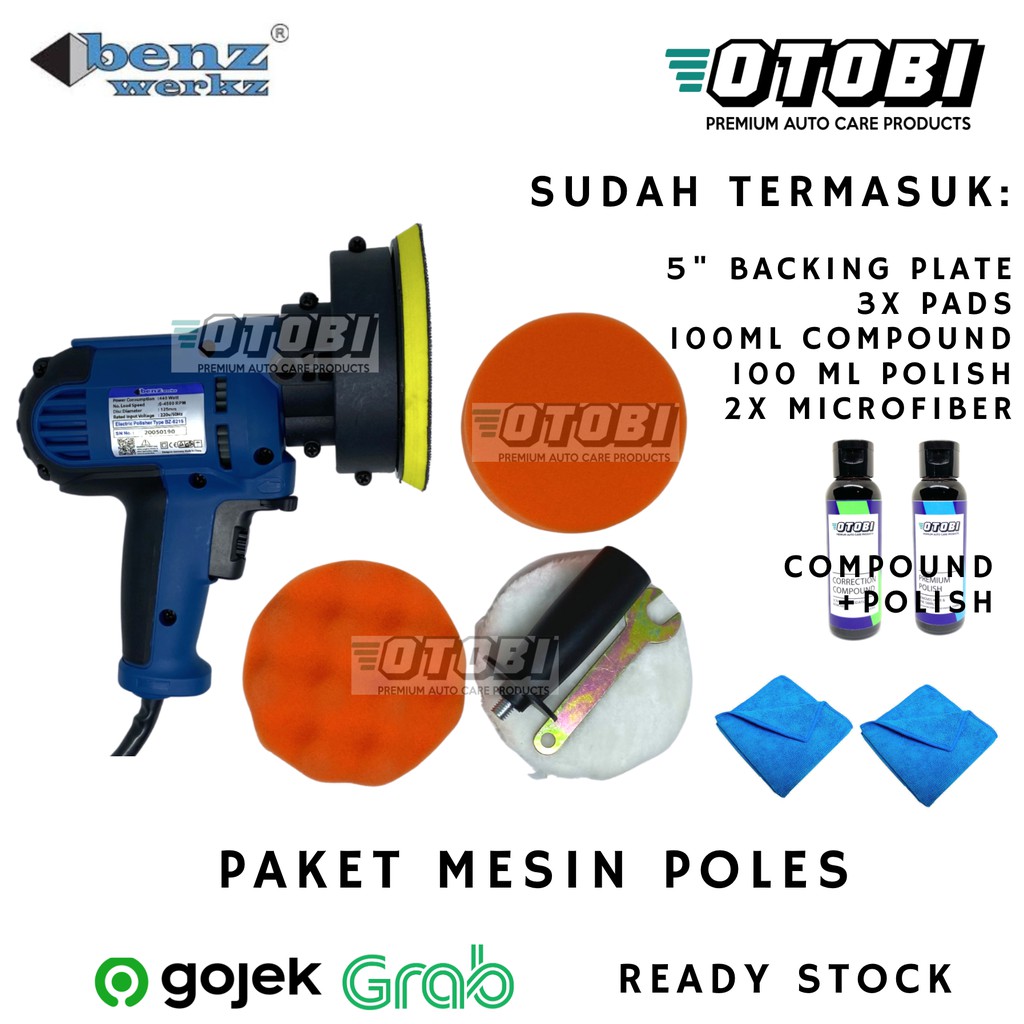 Paket HEMAT Mesin Poles Rotary 5&quot; Benz Werkz BZ-8215 Cat Mobil Motor