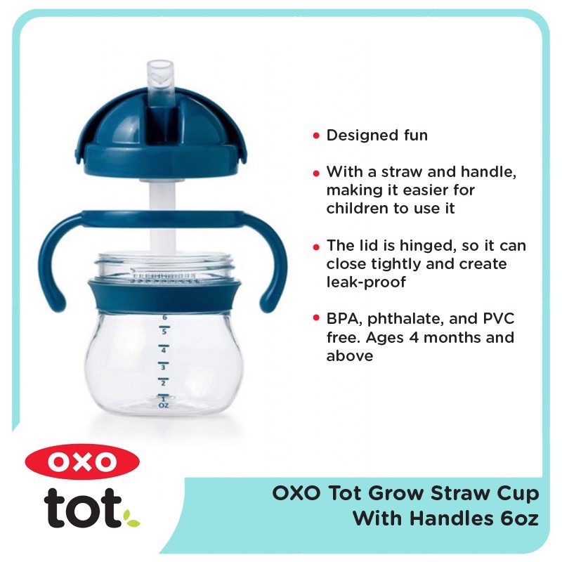 OXO TOT Grow Straw Cup With Handles 6oz / Botol Minum Bayi