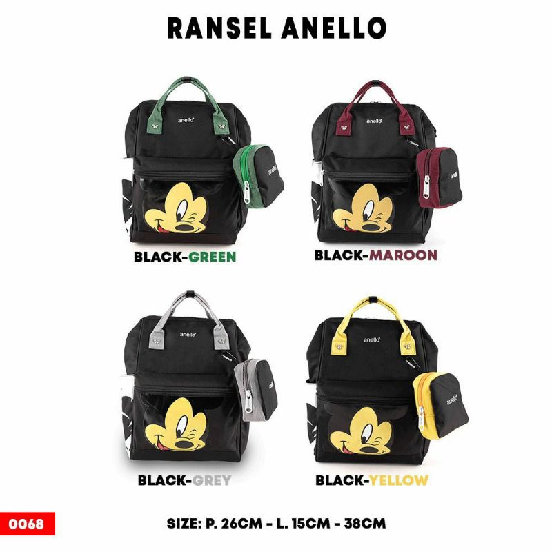 Tas ransel anello large mickey mix colour/diapers baackpack free dompet kecil