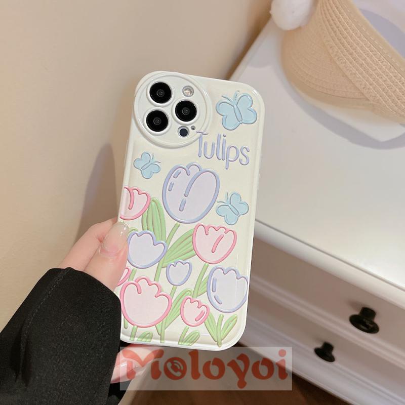 Butterfly Soft Case TPU Motif Bunga Tulip Kupu-Kupu Untuk IPhone 7Plus 8Plus 11 12 13 Pro MAX 6 6s Plus XR X XS MAX 7 8 SE 2020