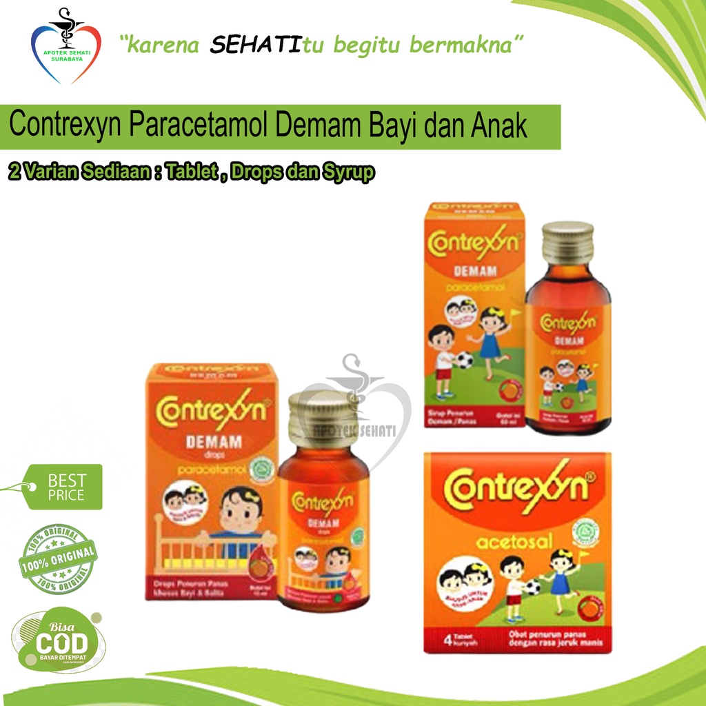 Contrexyn Obat Demam Anak Bayi Paracetamol 3 Varian Syrup Drops Tablet Contrexin Acetosal