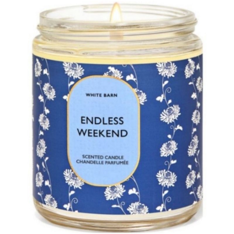 BATH &amp; BODY WORKS BBW ENDLESS WEEKEND MADE WITH ESSENTIAL OILS WHITE BARN 1 SINGLE WICK SCENTED CANDLE 198 G PENGHARUM RUANGAN