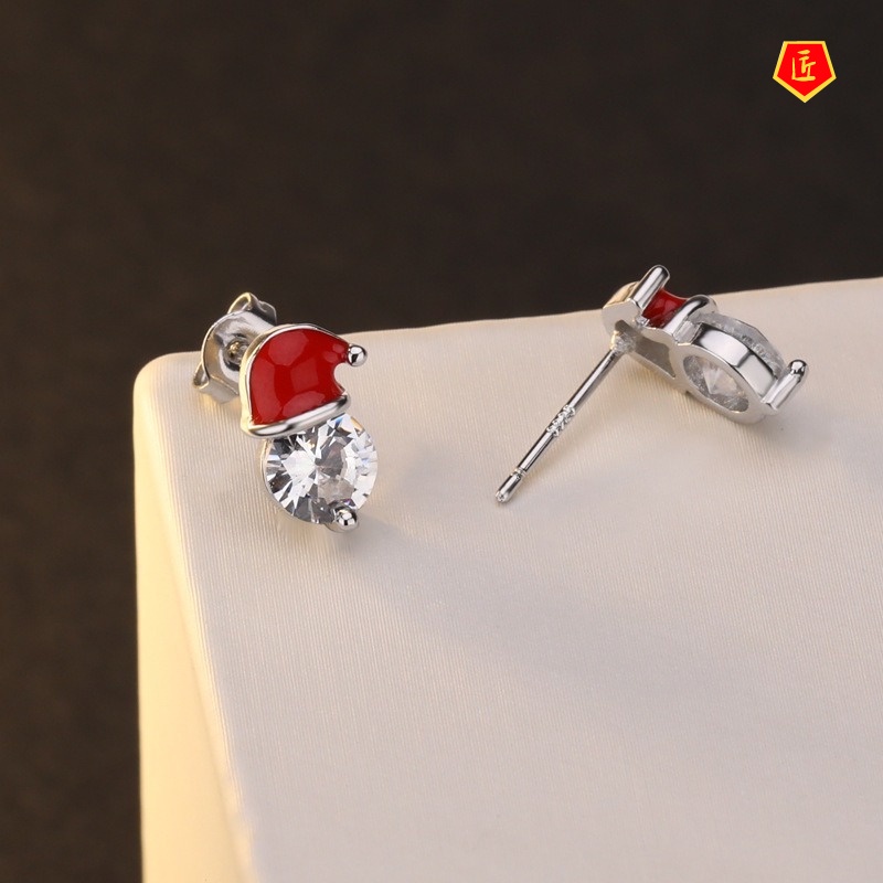 [Ready Stock]Inlaid Moissanite Santa Claus Hat Earrings Cute