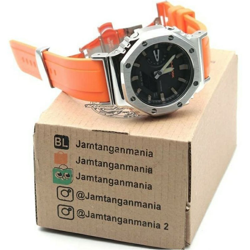 Jam Tangan Casio G-Shock GA2100 GA-2100 Custom Strap and Bezel Orange Rubber