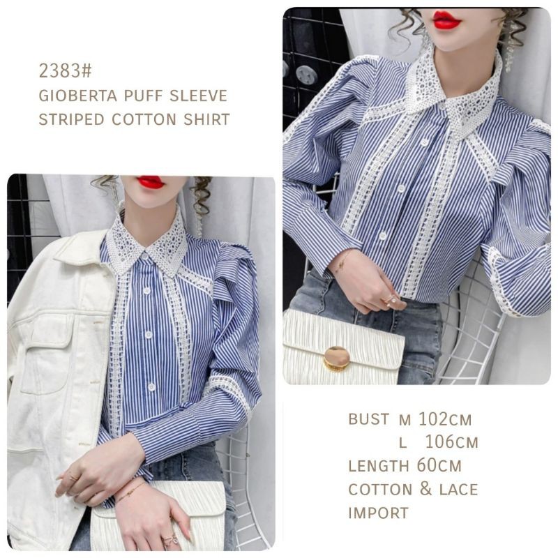 MDLV ~ BM 2383 GIOBERTA PUFF SLEEVE STRIPED SHIRT // ATASAN LENGAN PANJANG // FASHION IMPORT WANITA