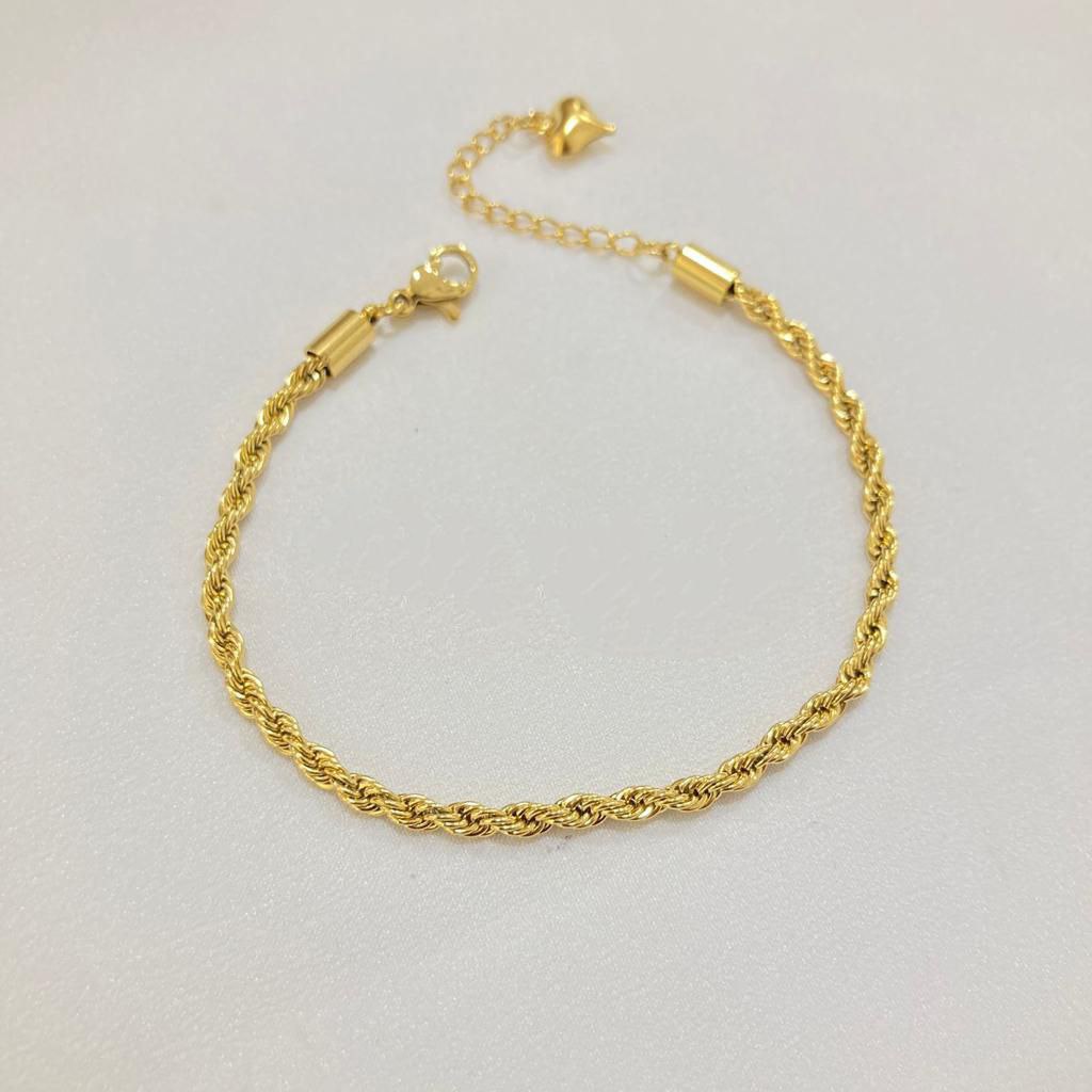 Gelang Wanita titanium anti karat model tambang warna gold