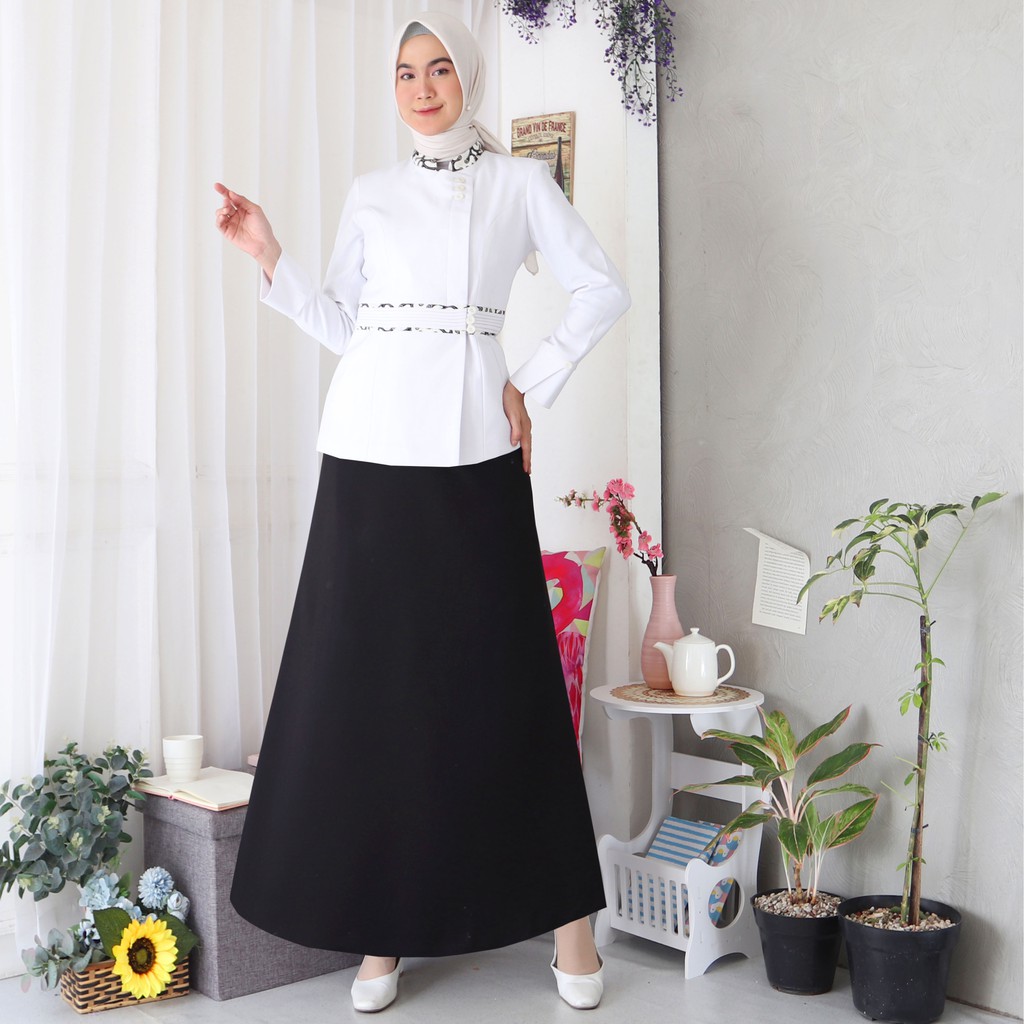 BLAZER WANITA B&amp;V LYNELLE / Seragam PNS / Baju PDH PNS Wanita / Baju Dinas Pemda Wanita / Baju Khaki PNS Wanita / Seragam ASN Wanita / Baju Guru Wanita - 7007 PUTIH HITAM