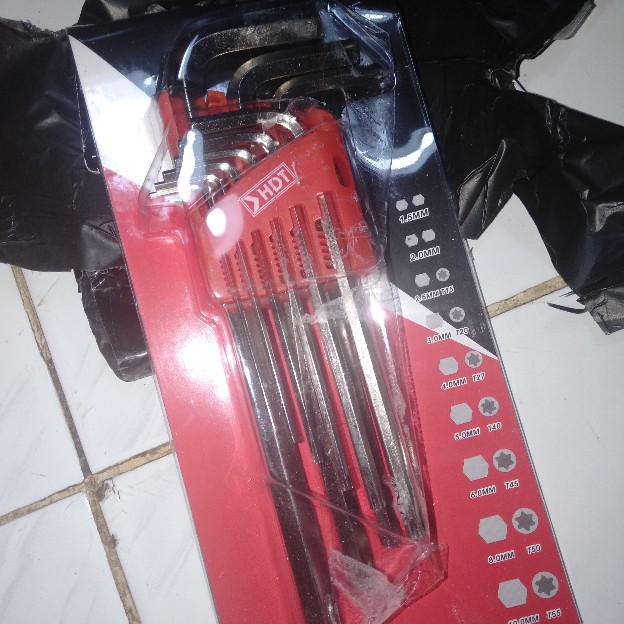 Hdt Kunci L Set Panjang Kombinasi Kunci L Bintang Lubang 9 Pcs 1.5 Mm