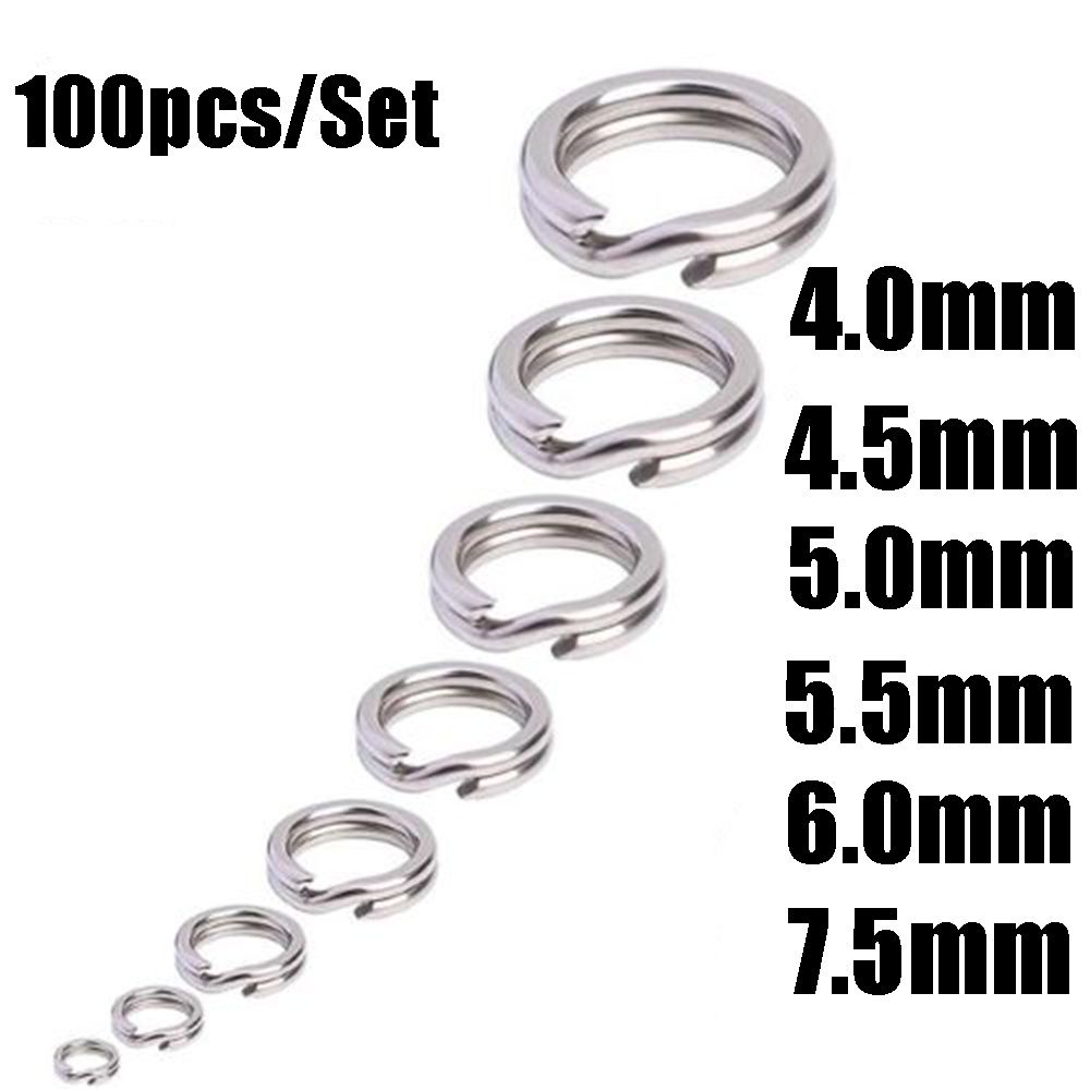 Top 100pcs Ring Konektor Umpan Pancing 3 # - 8 # Bahan Stainless Steel Tahan Lama