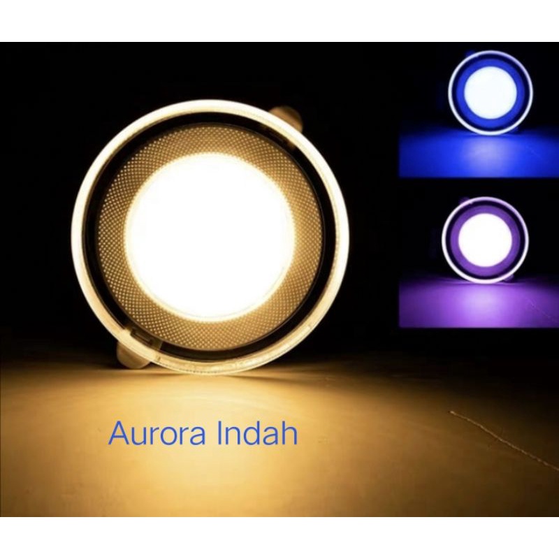 Lampu Downlight 9watt  gold 3 Warna Kuning Biru Ungu (Putih+Kuning+WarmWhite)