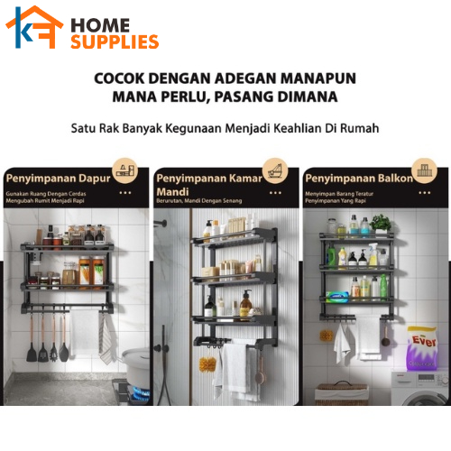 【KF】Rak Kamar Mandi Dinding Rak Bumbu Dapur Black Edition Rak Multifungsi