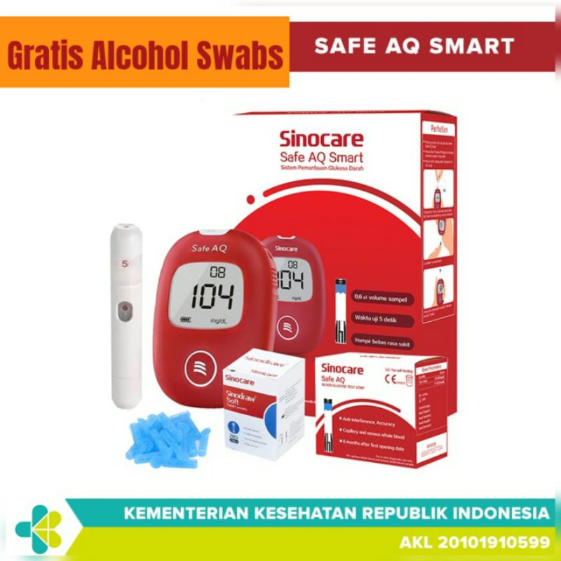 Sinocare Safe AQ Smart Paket Hemat Lengkap alat cek gula darah alat ukur gula darah Sinocare Safe Accu Sinocare Safe Accu 2 Sinocare Safe AQ UG Nesco Autoclick Easytouch Dr Gluco Oncall