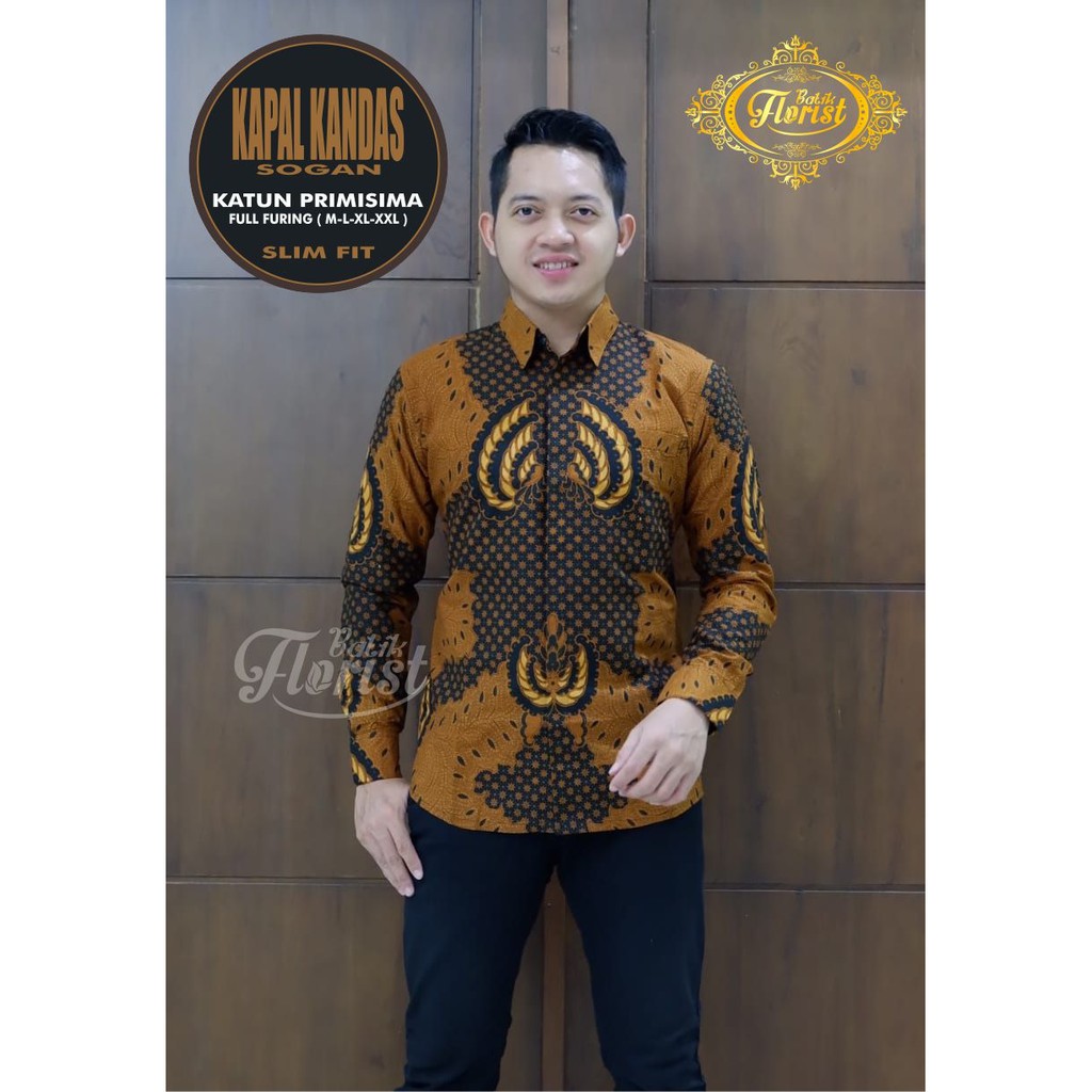 Batik Solo KAPAL KANDAS SOGAN Kemeja Pria Slimfit Katun Halus Sragenan Full Furing