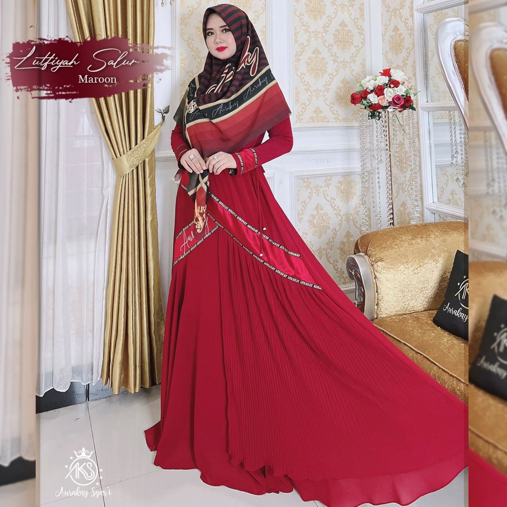 Gamis Syari Set Lutfiah Maroon By Aurakay Syari