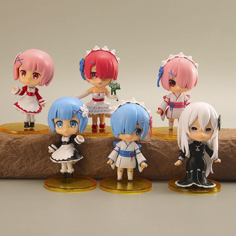 Figure Anime Re:Life In A Different World From Zero Rem Ram set 6 pcs Kimono