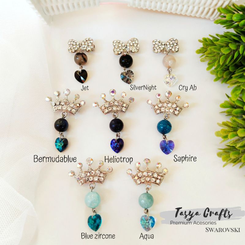 Bros dagu/peniti  Swarovski mix batu alam giok