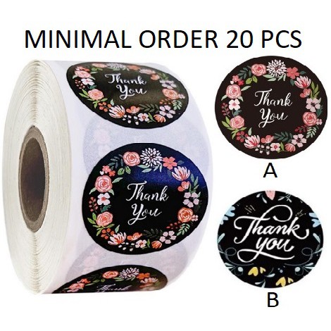 

TQ024 Per Pcs Sticker Label Tempel Thank You Black Floral Letter White D 2.5 Cm Seal Packing