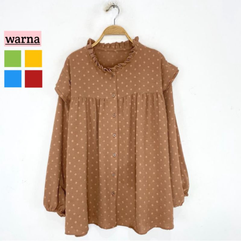 kemeja wanita motif polkadot bahan uragiri