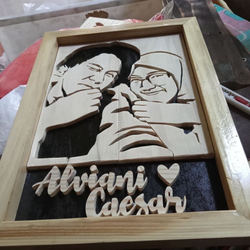 Ukiran Siluet Wajah Foto Wajah Dekorasi Dinding Kado Ultah Kado Pernikahan Kayu