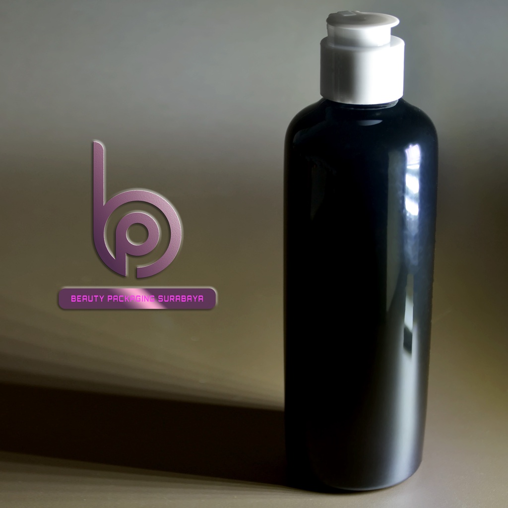 Botol Plastik PET 250ml BR Hitam Tutup Fliptop Jamur