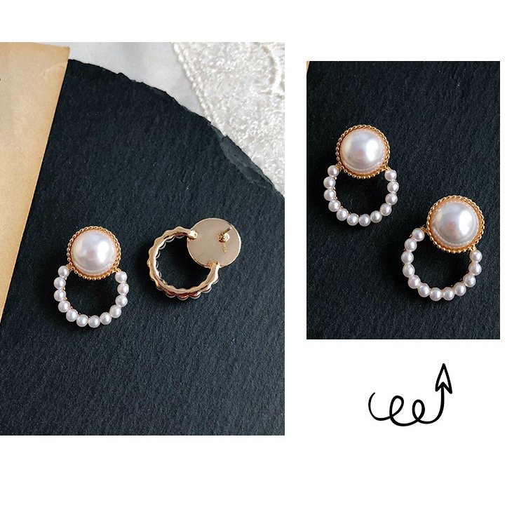 Anting Tusuk Gold Geometric Circle Pearl Earrings Sterling (Takota 035)