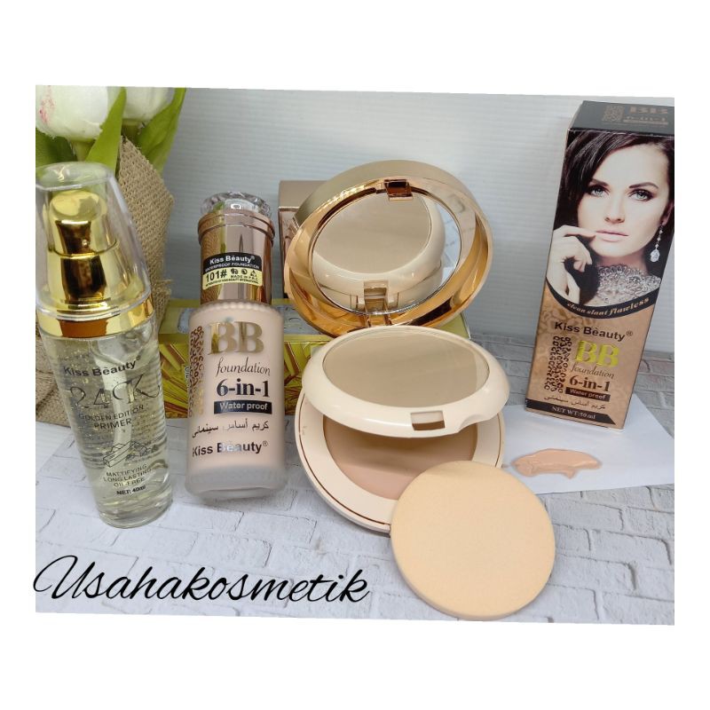 1PAKET MAKEUP KISS BEAUTY BEDAK POWDER+FOUNDATION+PRIMER