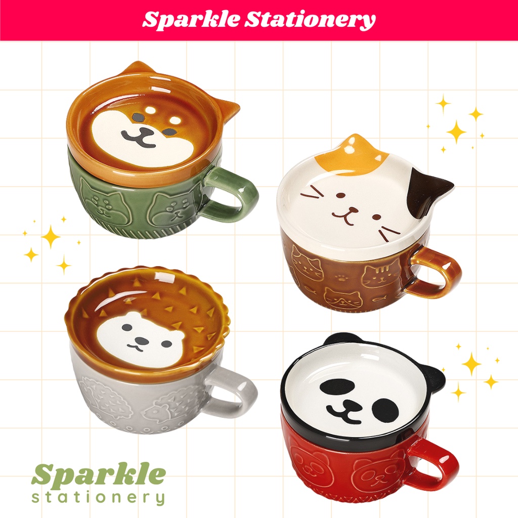 Gelas Keramik Set Dengan Penutup Mug Lucu Cangkir Cantik Mug