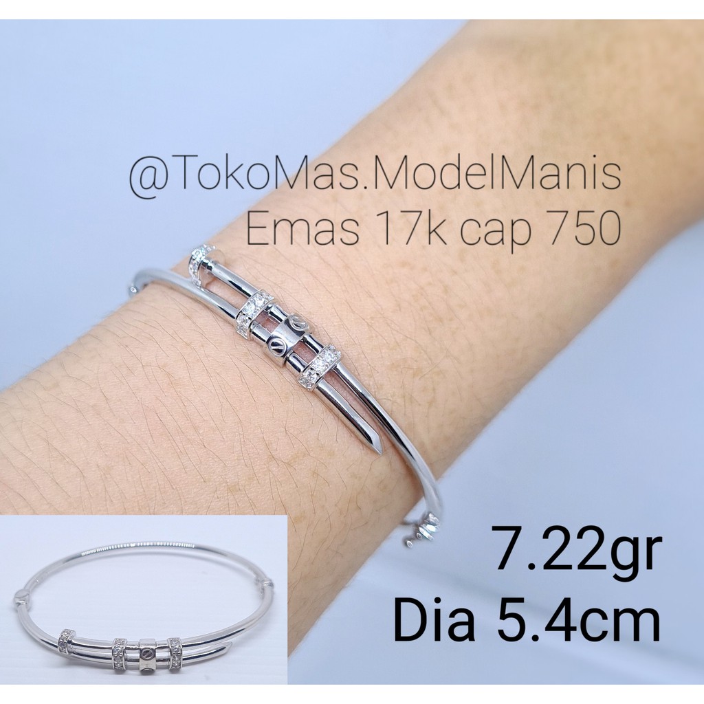 gelang bangle paku fashion emas putih 750 kadar 17 K