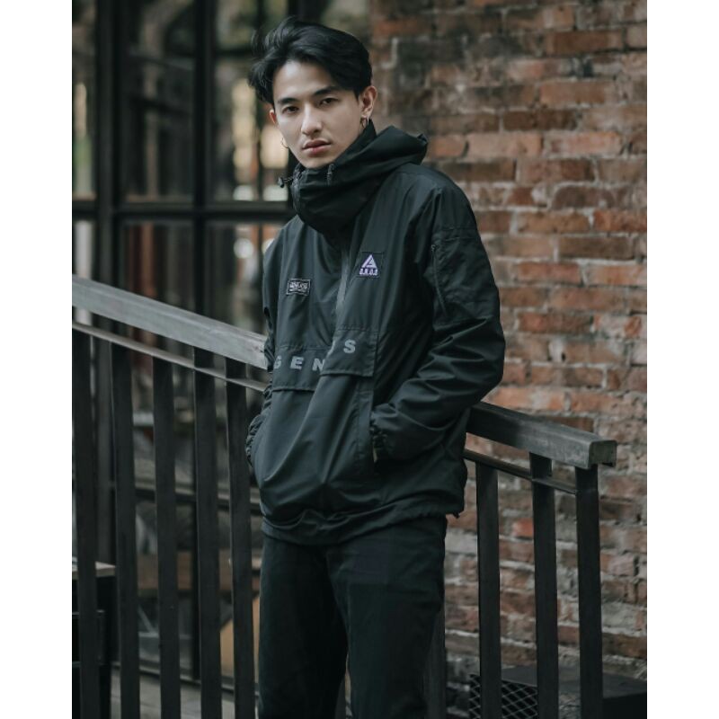 GENIOUS Full Hitam Jaket Cougle Jaket Parasut Jaket Pria Jaket Outdoor