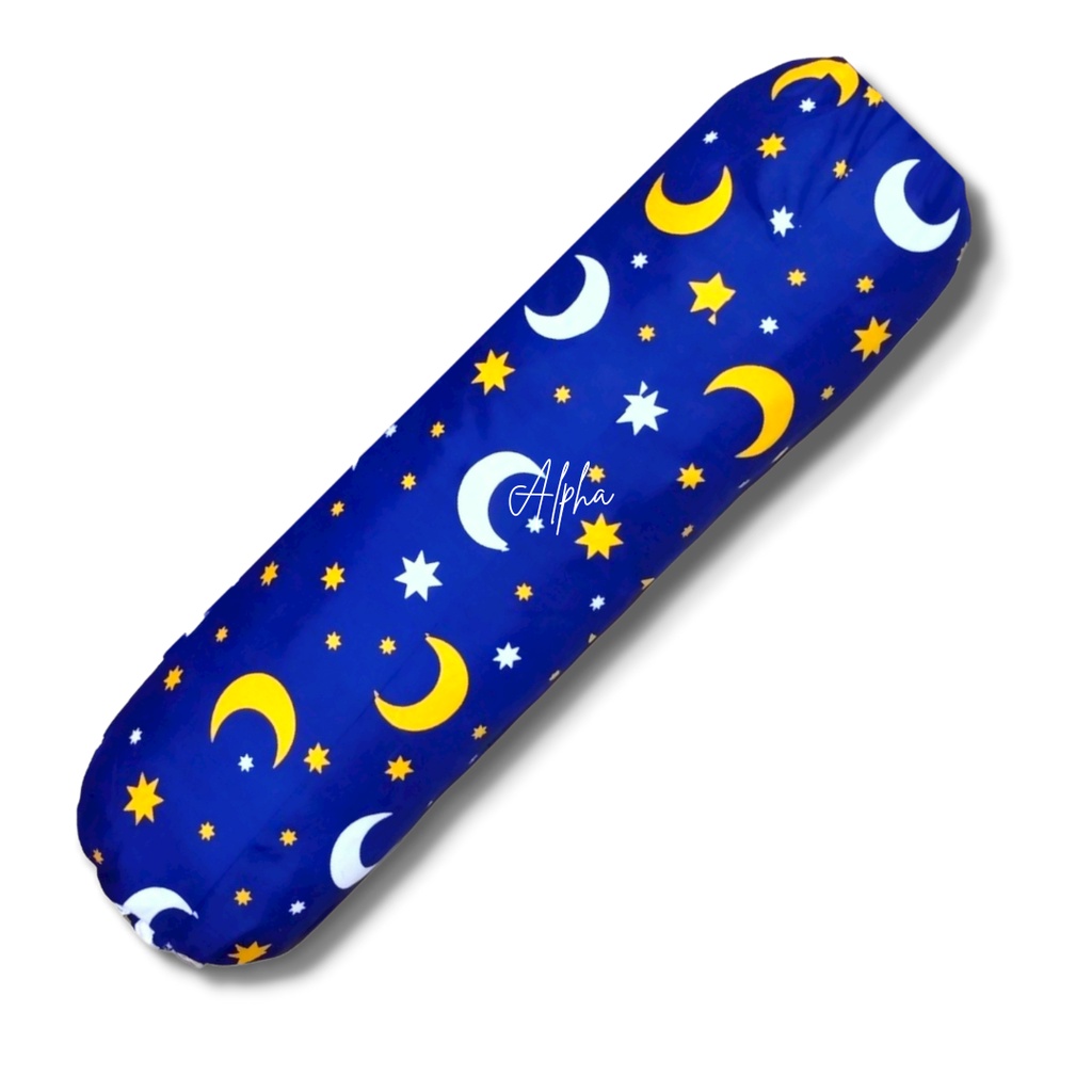 sarung bantal guling 1set murah motif aesthetic starmoon navy kuning bahan katun disperse warna tidak luntur