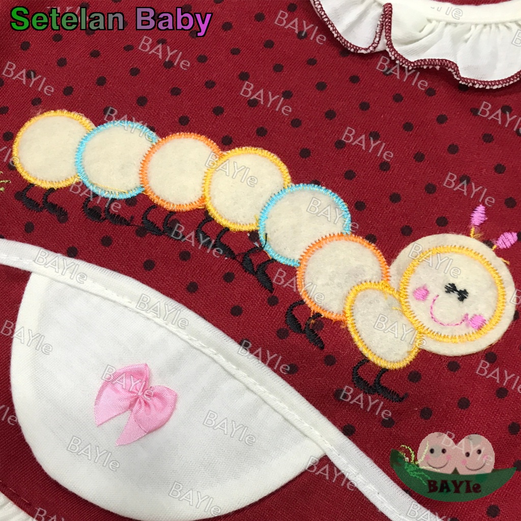 BAYIe - Setelan Baju bayi/Anak Perempuan motif ULAT PLANET KIDS usia 0 - 6 bulan / Pakaian anak Cewek