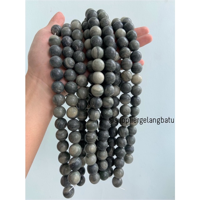 batu grey jasper 16mm natural abu abu perhiasan fashion gelang kalung