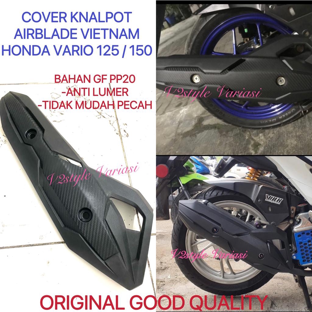 COVER KNALPOT HONDA VARIO 125 150 HONDA MODEL AIRBLADE VIETNAM ORIGINAL ANTI LUMER TAMENG KENALPOT TUTUP PROTECTOR MUFFLER HITAM KARBON Vario 125 fi esp techno led cbs iss VARIO 150 keyless old new 2012 2013 2014  2015 2016 2017 2018 2019 2020